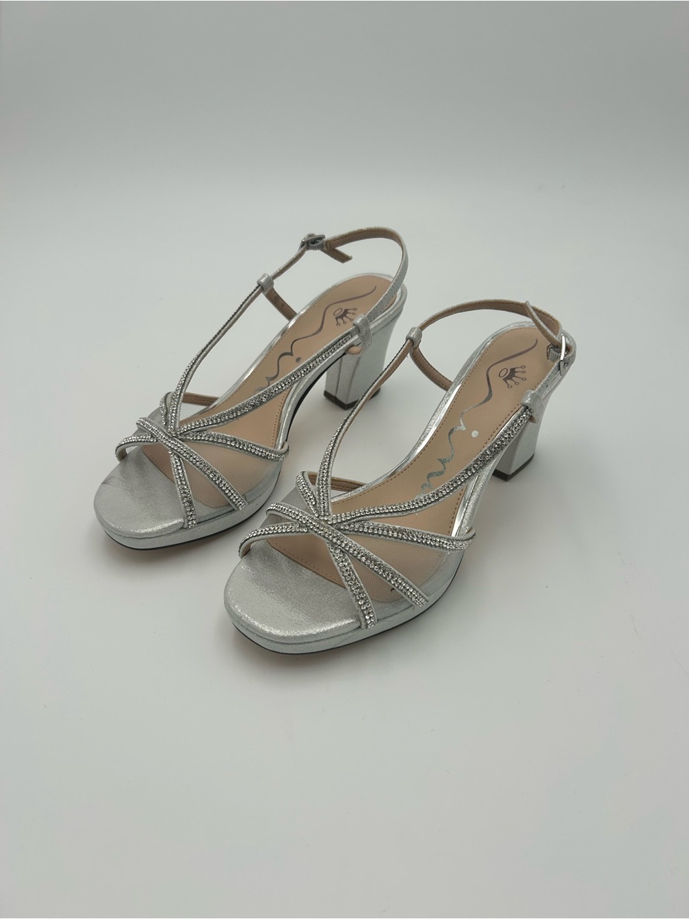 Nina Silver Rhinestone Block Heel Dress Sandals